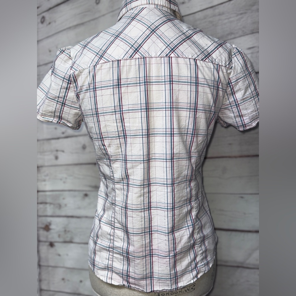 Ambiance Apparel White Plaid Button-Down Shirt - Picture 4 of 4